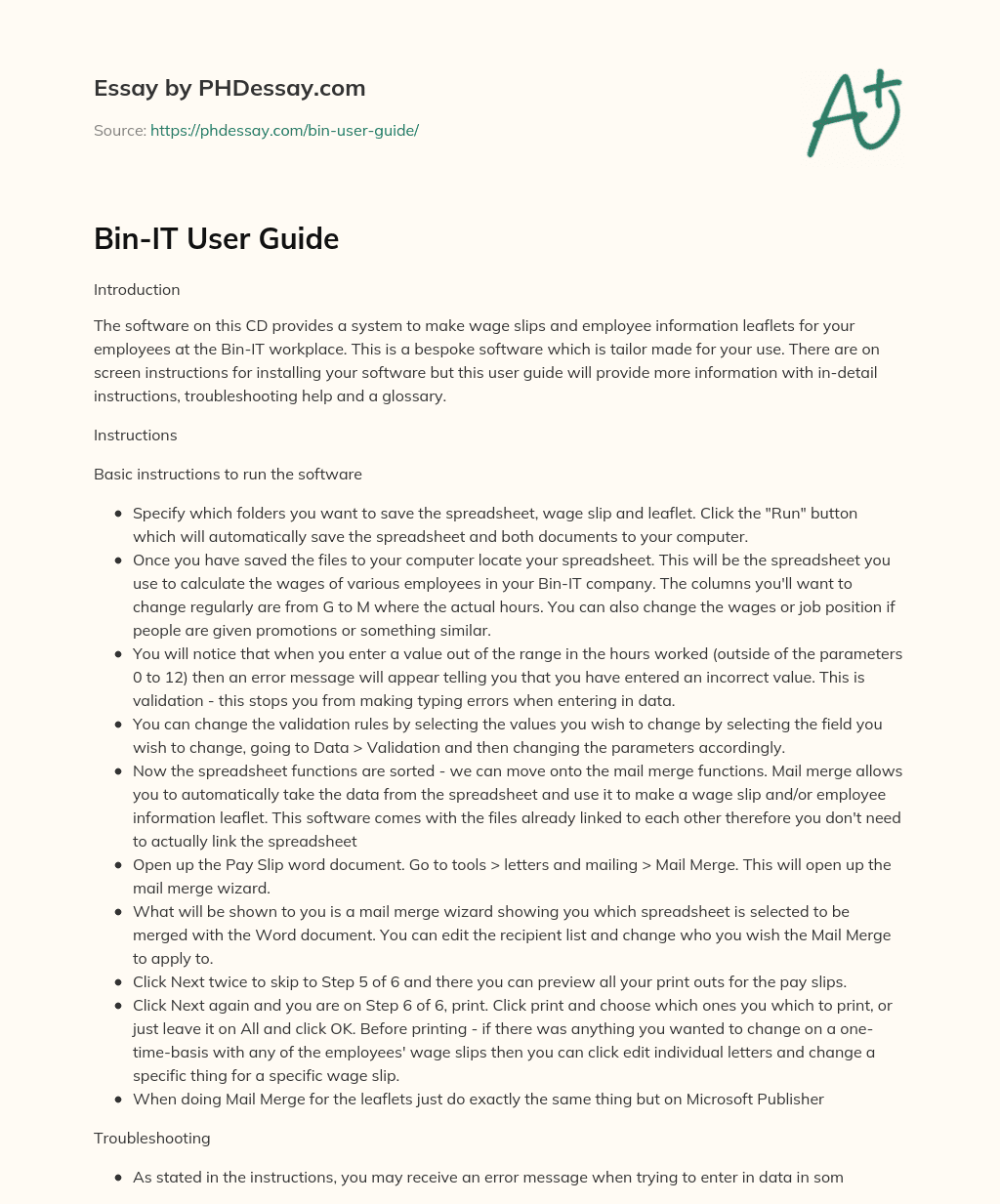 Bin-IT User Guide essay