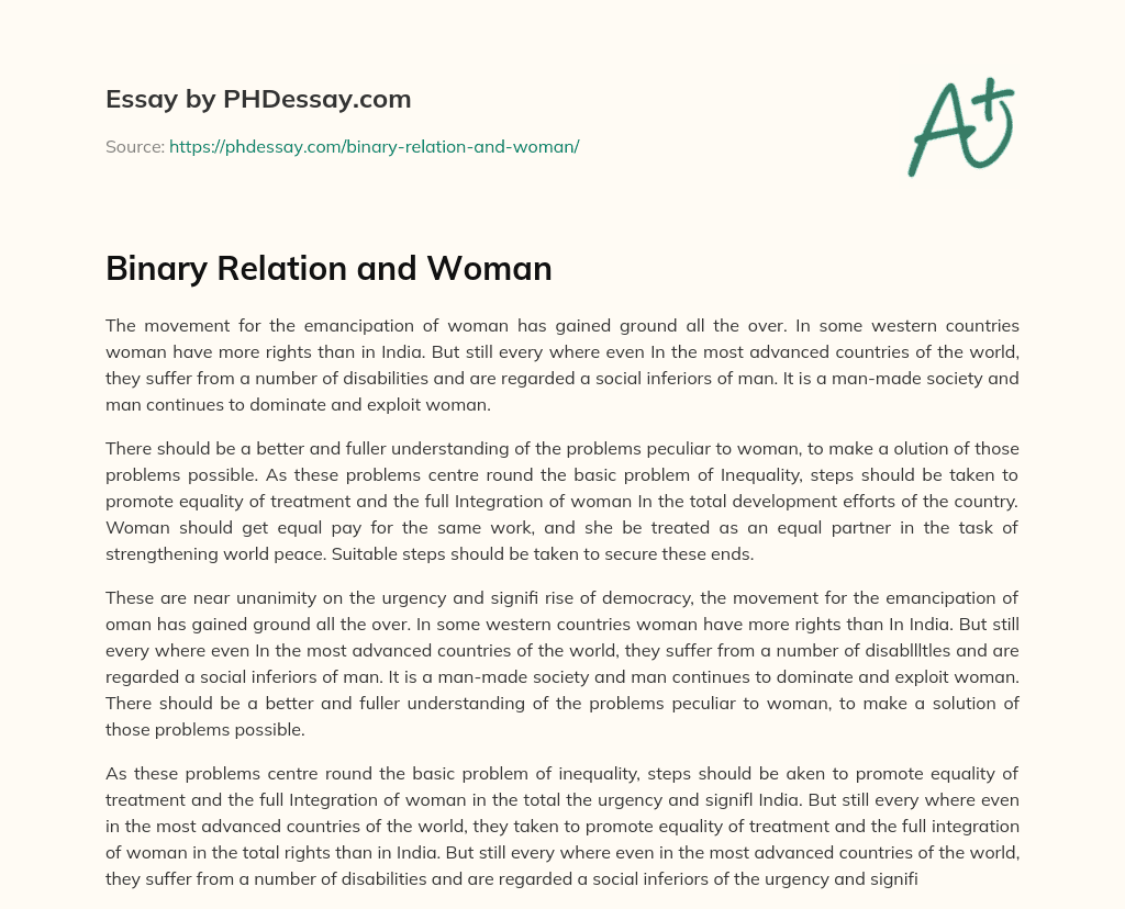 Binary Relation and Woman essay