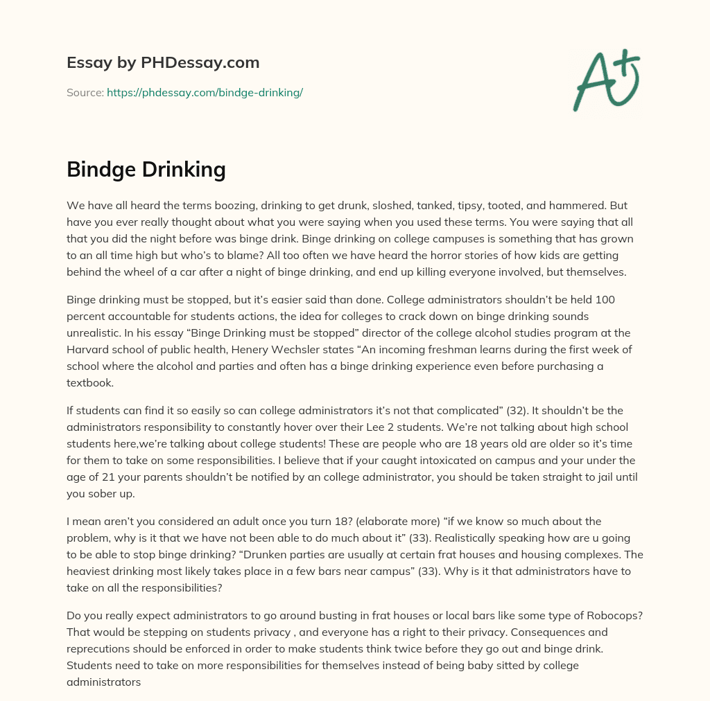 Bindge Drinking essay