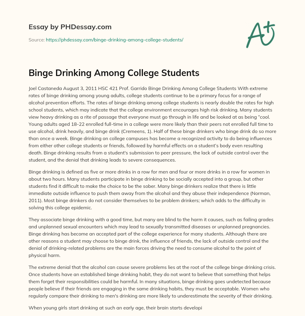 Binge Drinking Among College Students essay