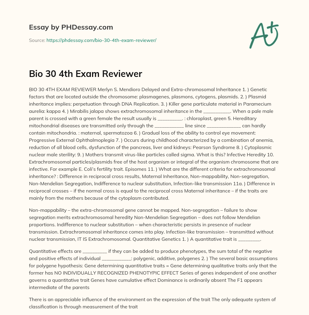 Bio 30 4th Exam Reviewer essay