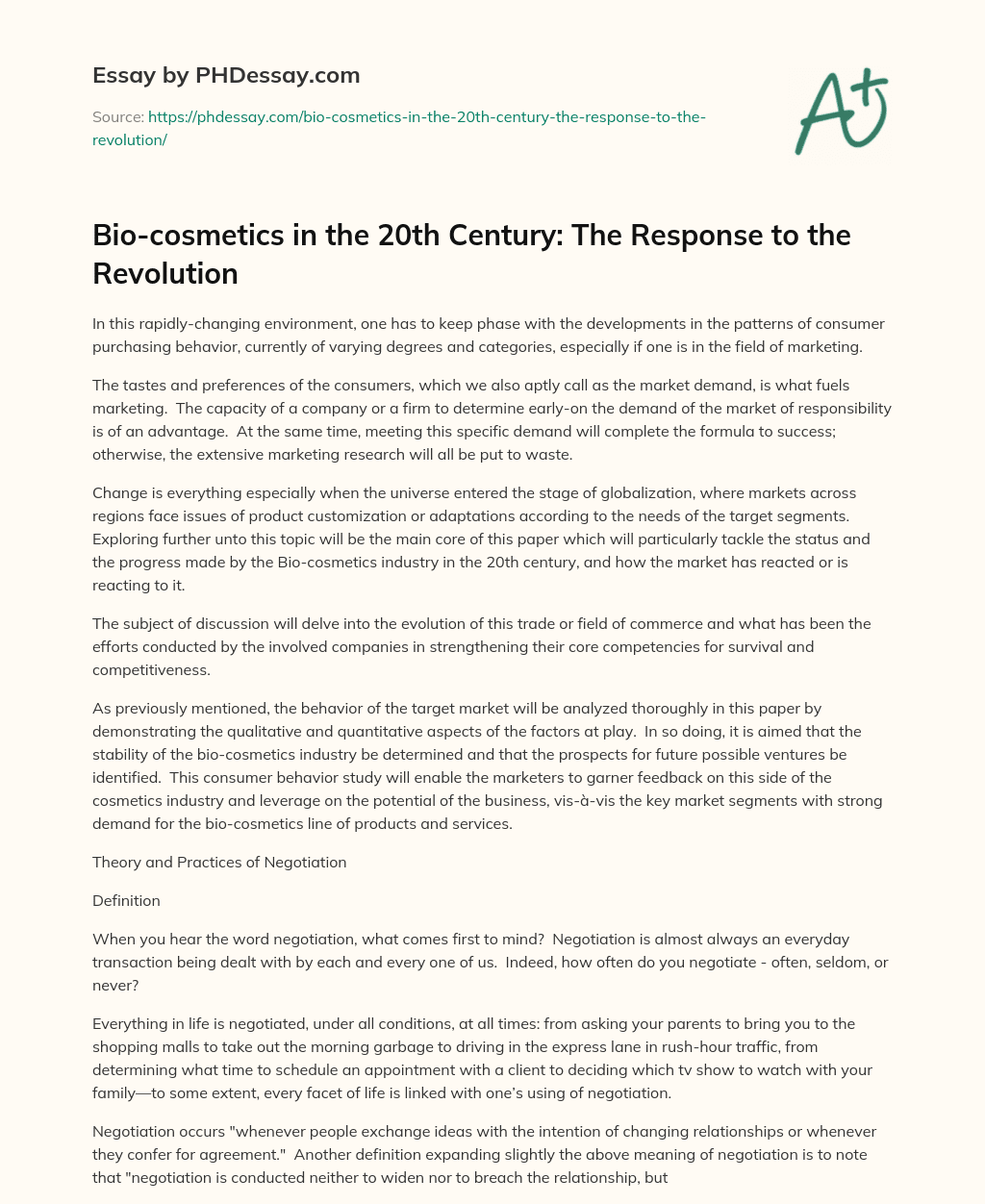 Bio-cosmetics in the 20th Century: The Response to the Revolution essay