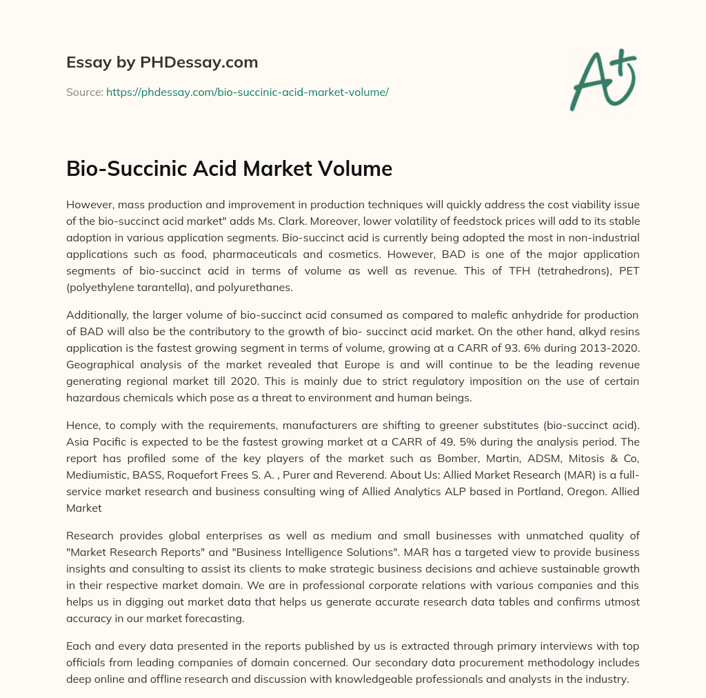 Bio-Succinic Acid Market Volume essay