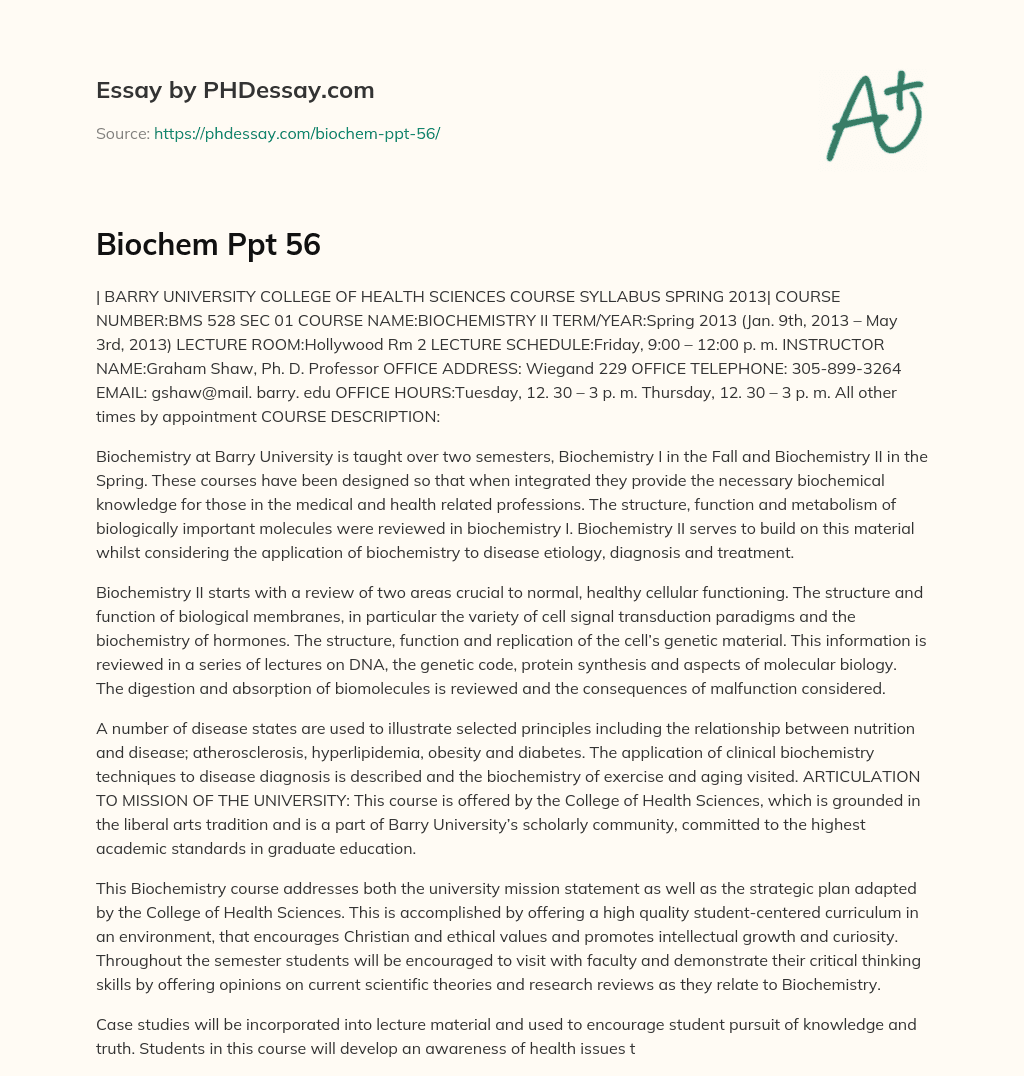Building on Biochemistry I to Understand Disease Etiology, Diagnosis, essay