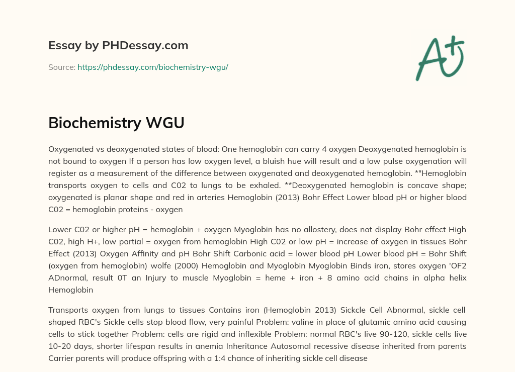 Biochemistry WGU essay