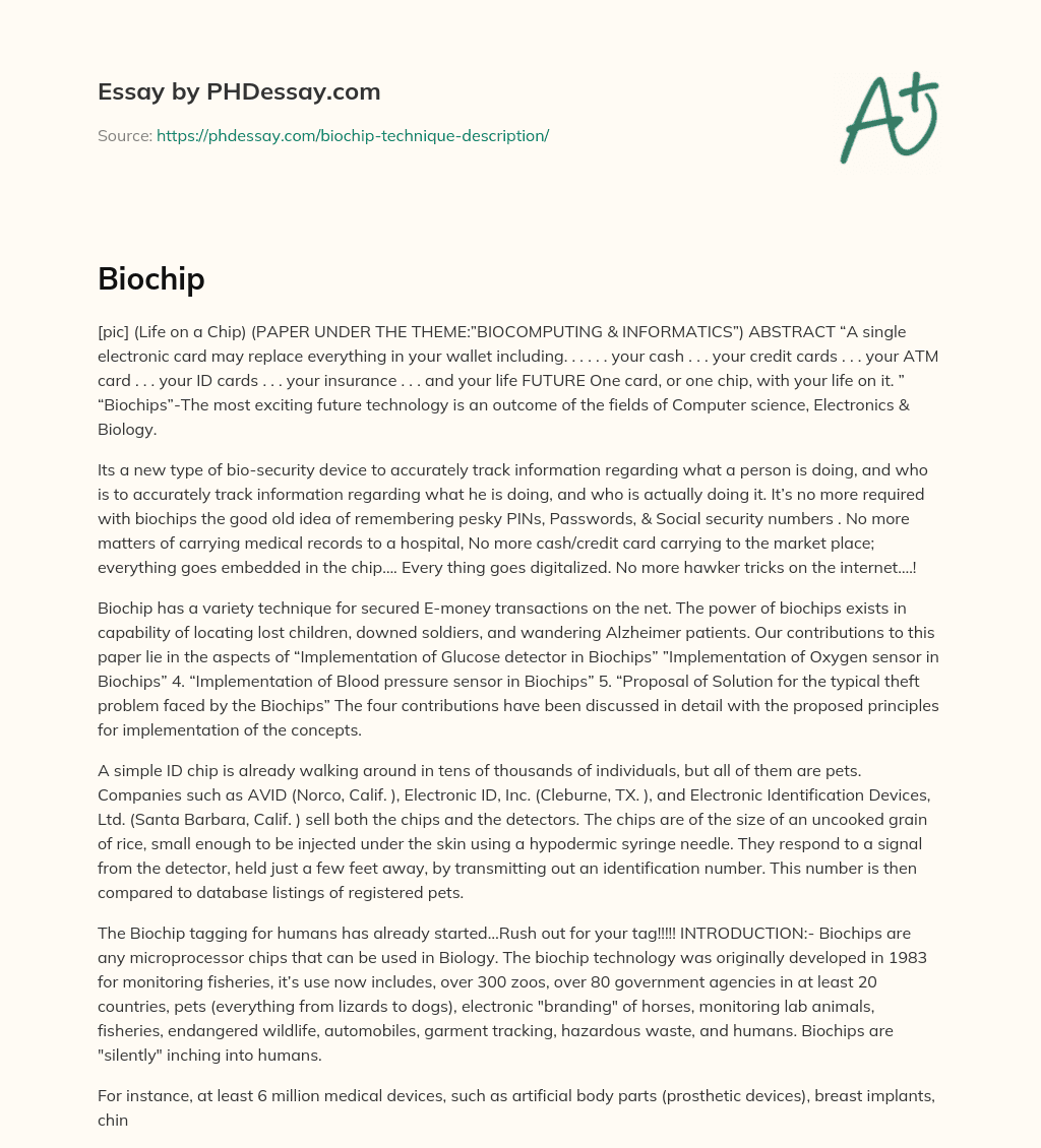 Life on a Chip: The Future of Bio-Security and Digitalization essay