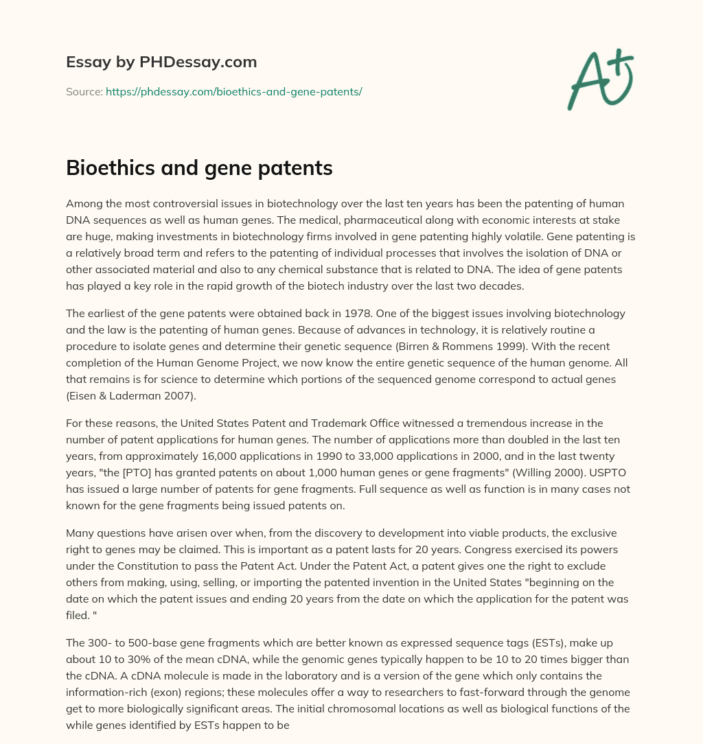Bioethics and gene patents essay