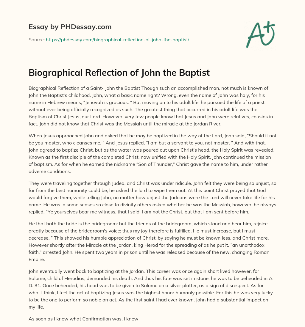Biographical Reflection of John the Baptist essay