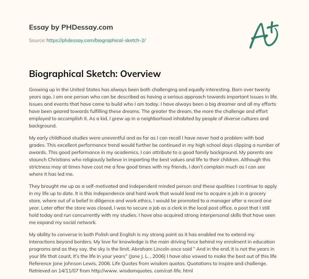 Biographical Sketch: Overview essay