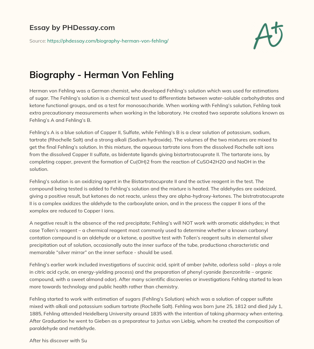 Biography – Herman Von Fehling essay