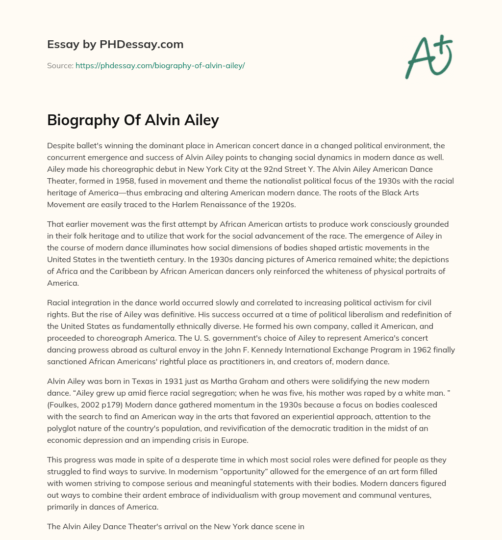 Biography Of Alvin Ailey essay