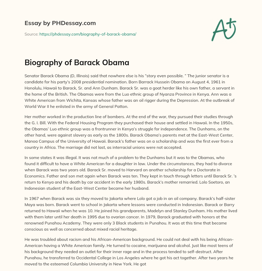 Biography of Barack Obama essay
