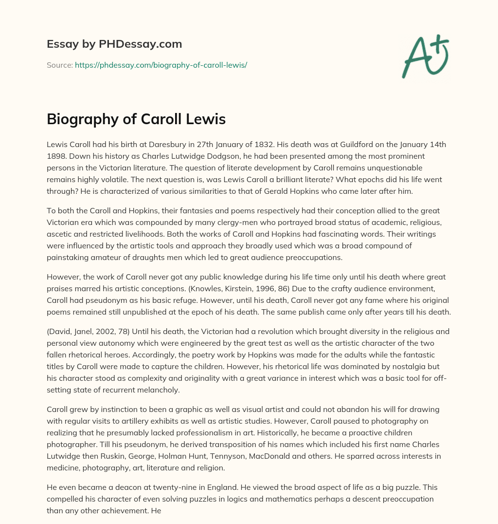 Biography of Caroll Lewis essay