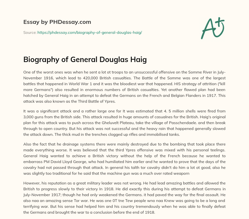Biography of General Douglas Haig essay