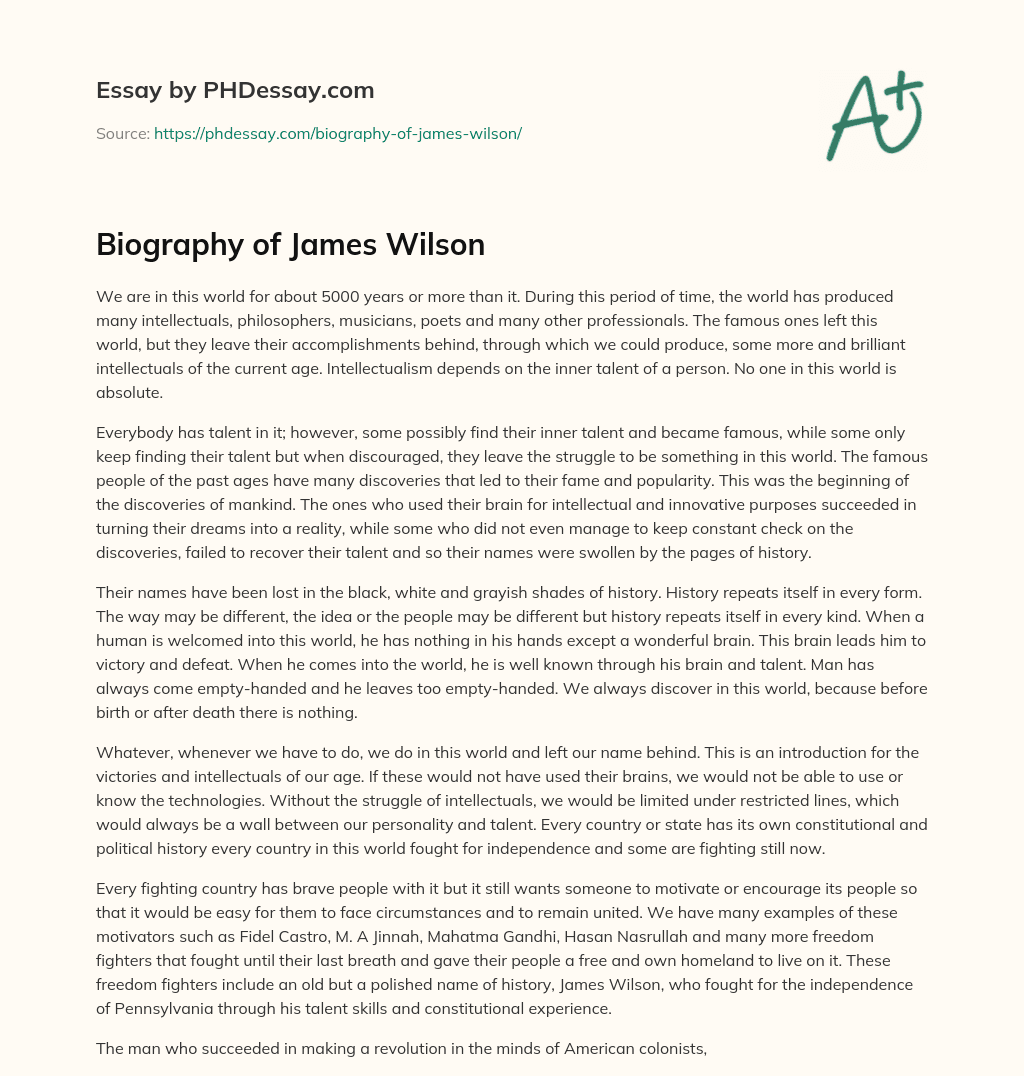 Biography of James Wilson essay