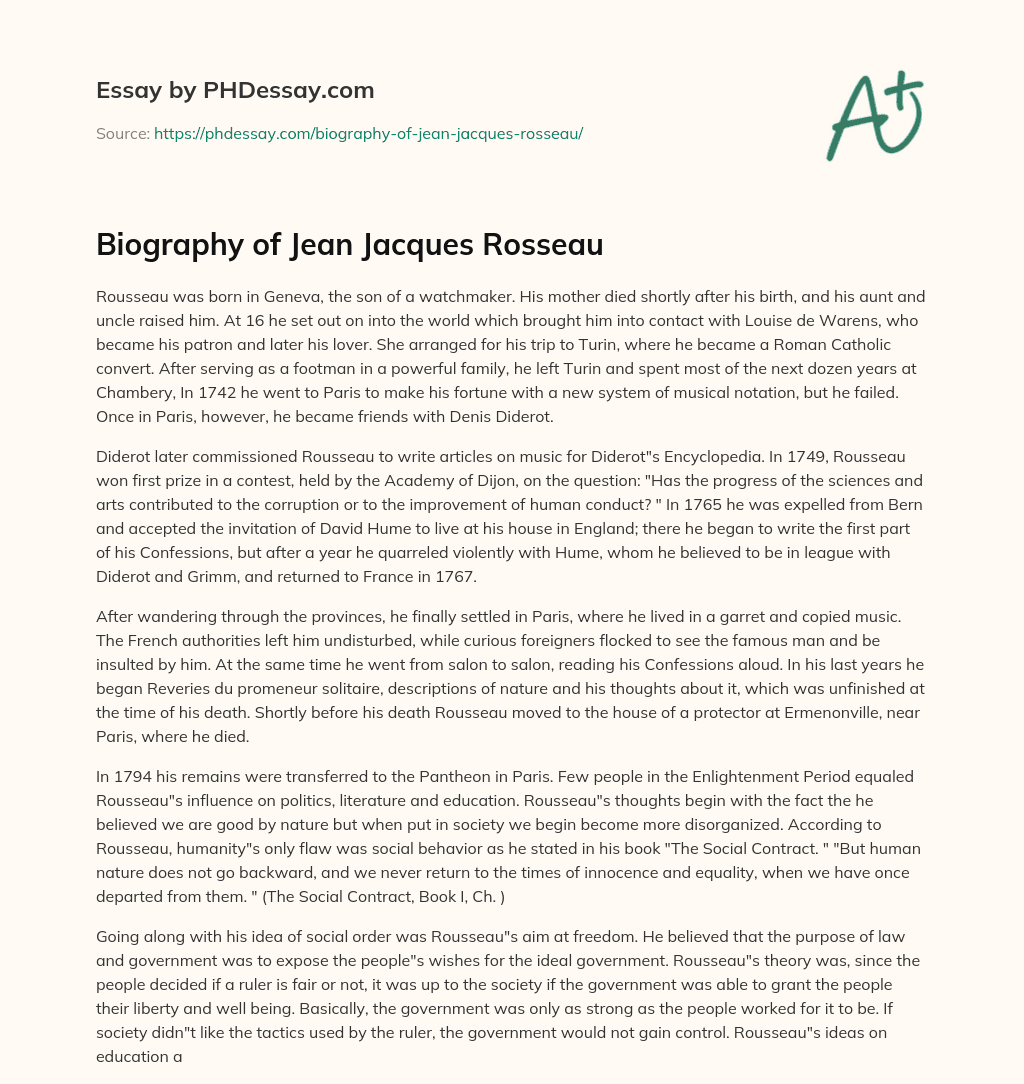 Biography of Jean Jacques Rosseau essay