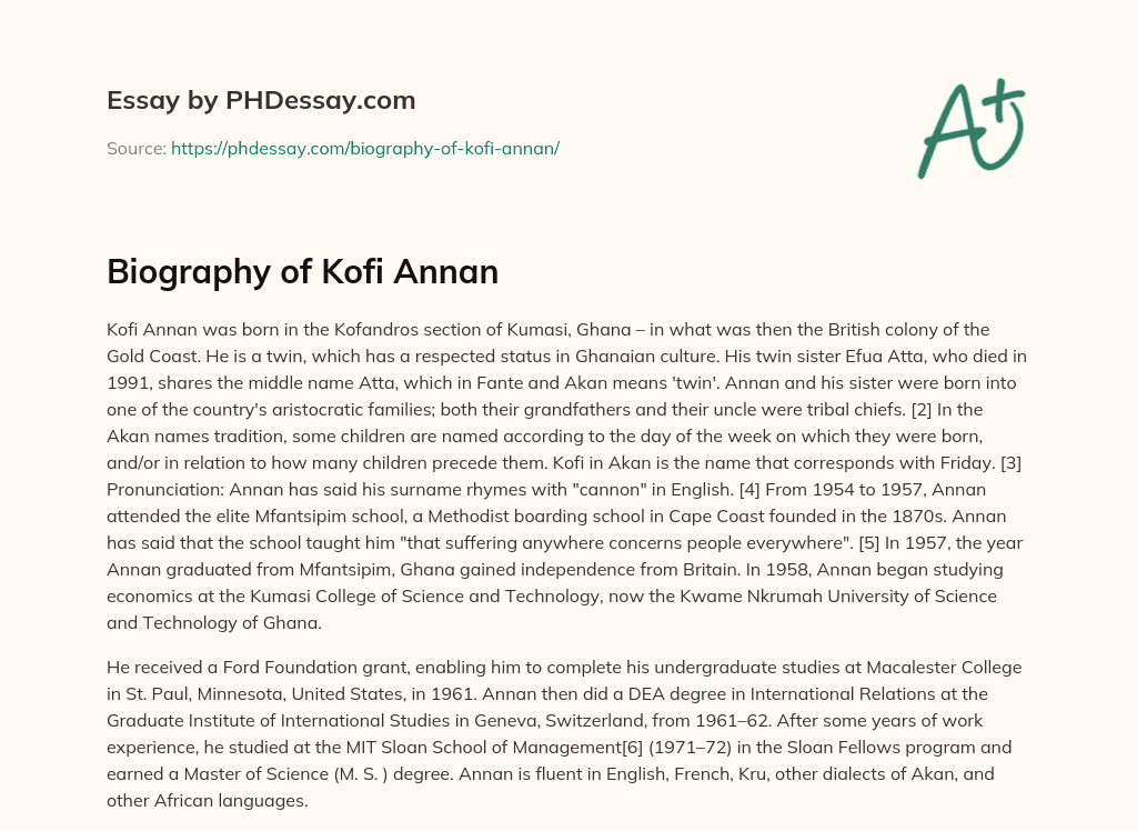 Biography of Kofi Annan essay