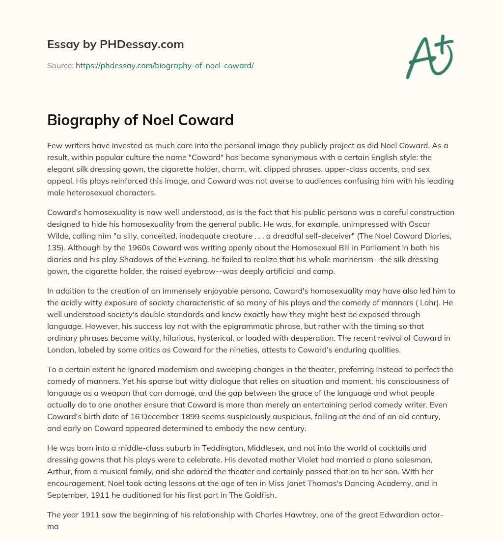 Biography of Noel Coward essay