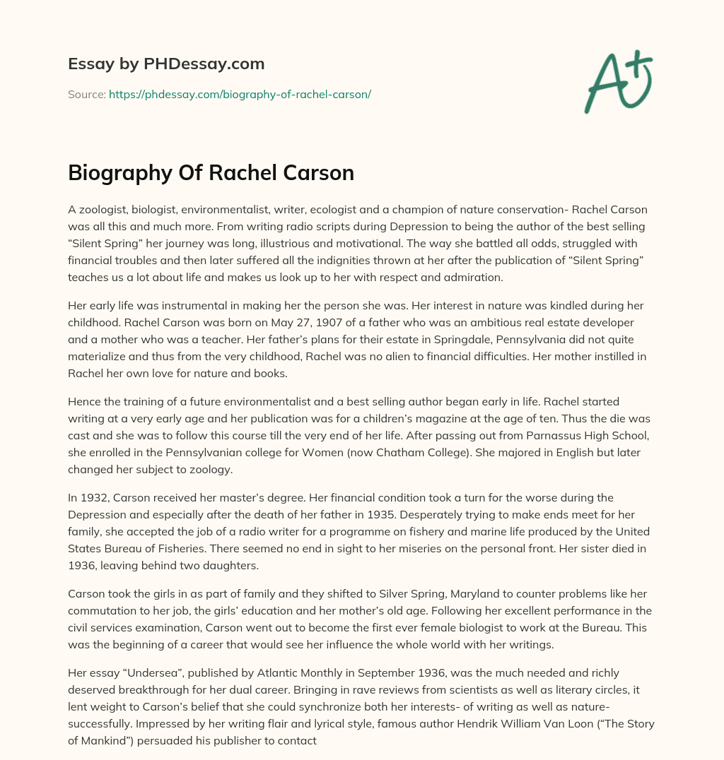Biography  Of  Rachel  Carson essay