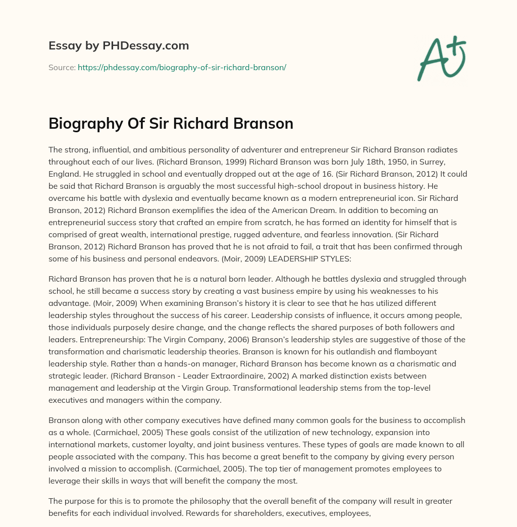 Biography Of Sir Richard Branson essay