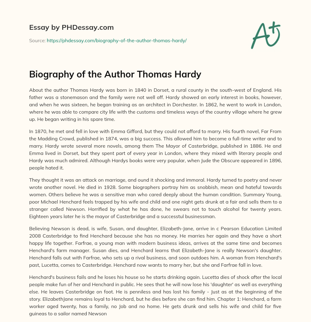 Biography of the Author Thomas Hardy essay