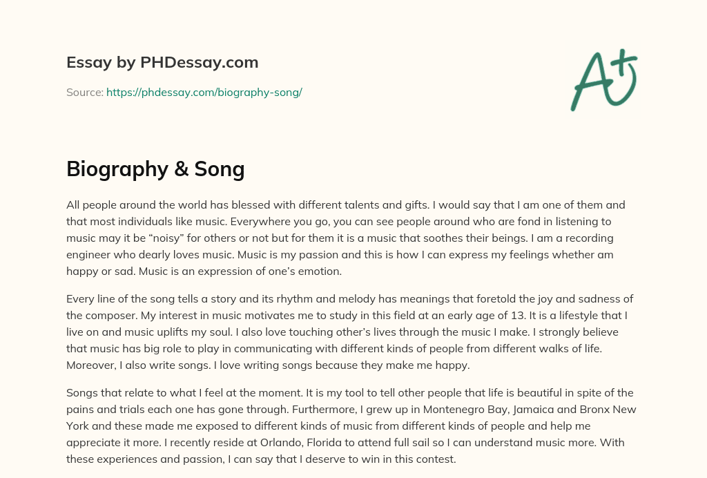 Biography & Song essay