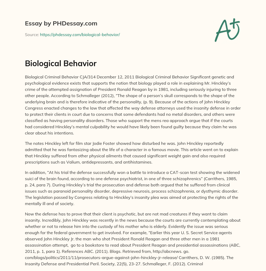Biological Behavior essay