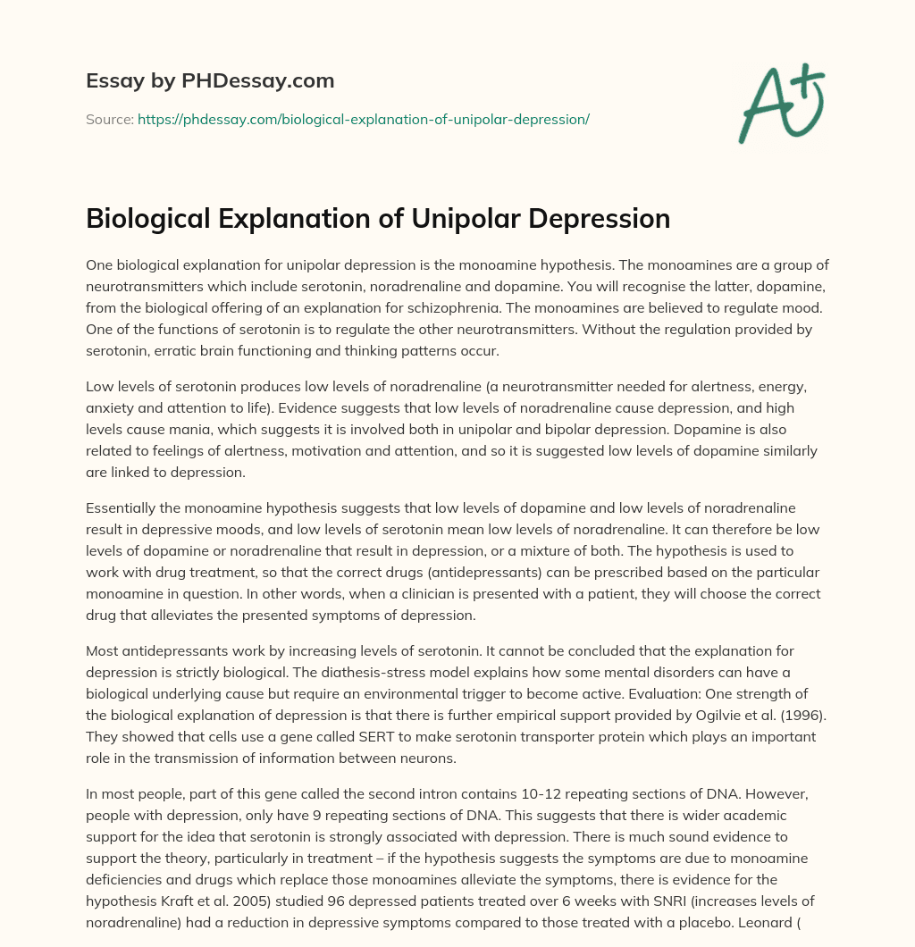 biological-explanation-of-unipolar-depression-phdessay