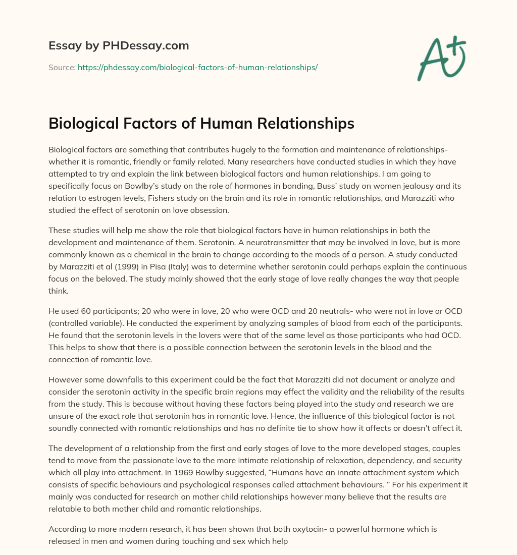 Biological Factors of Human Relationships essay