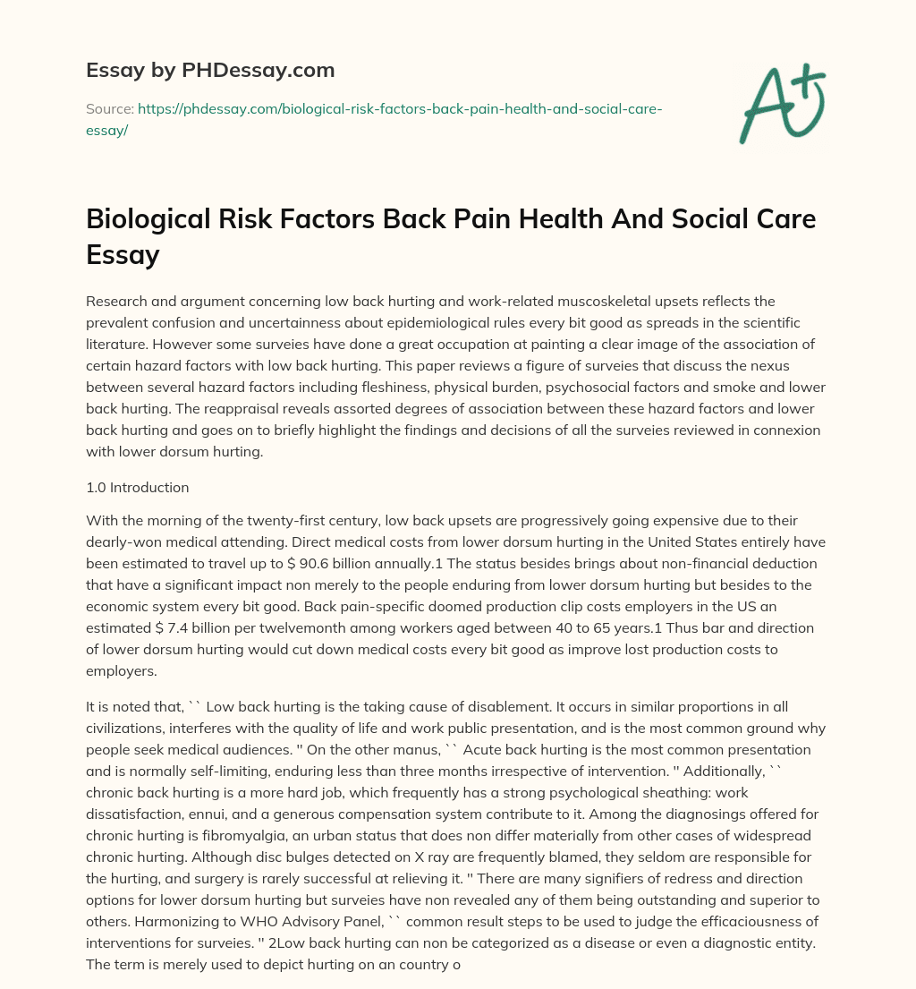 Biological Risk Factors Back Pain Health And Social Care Essay essay
