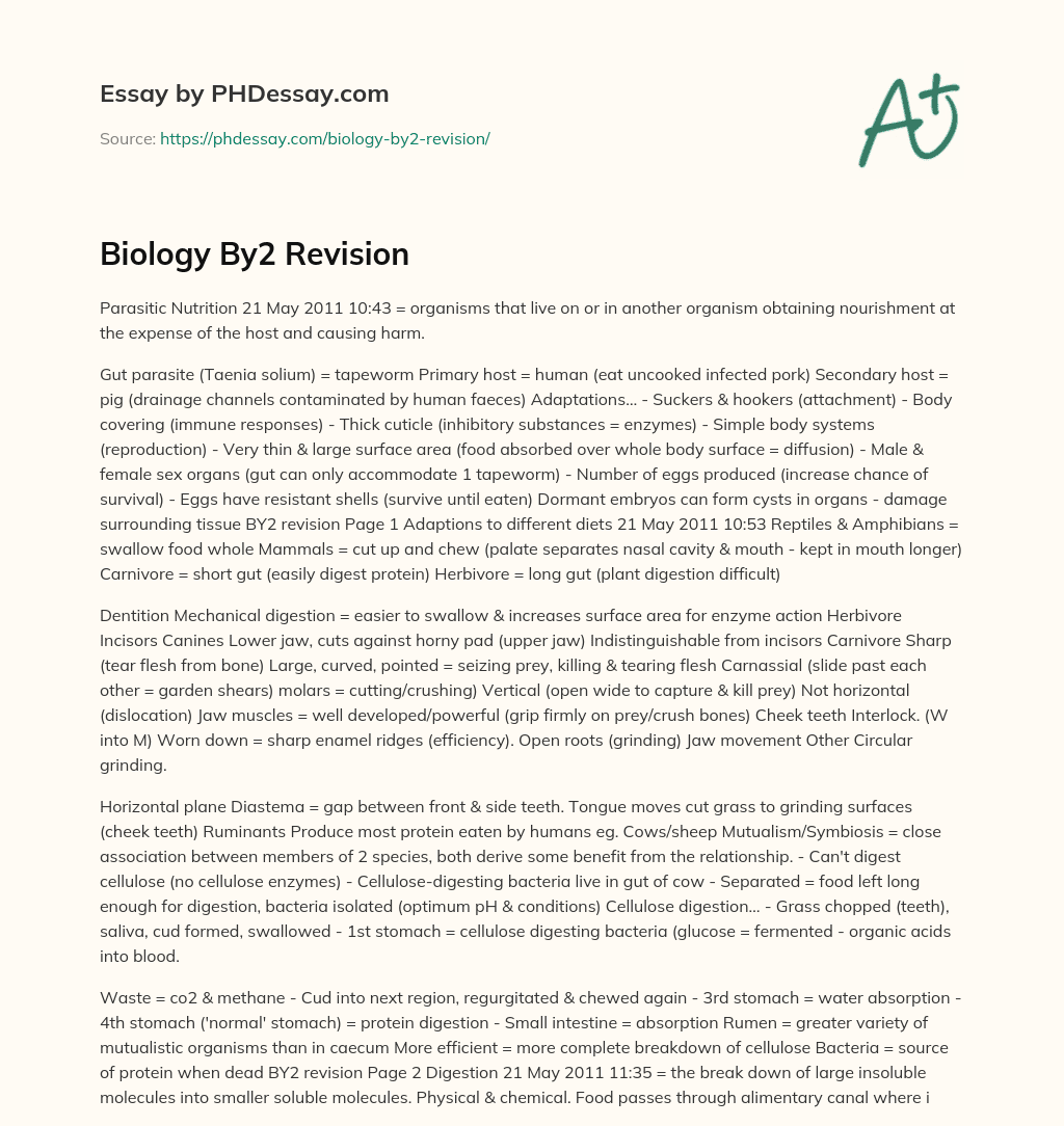 Biology By2 Revision essay
