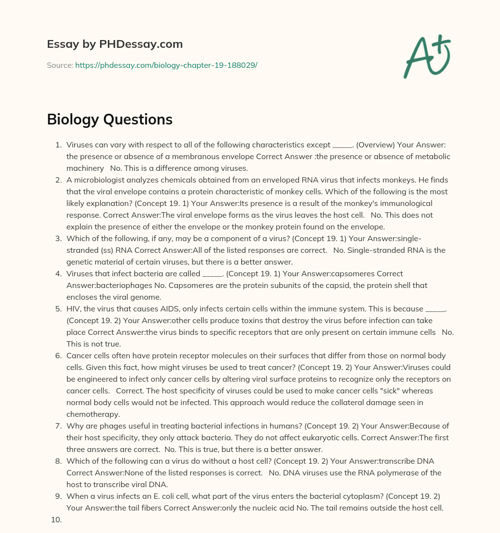 Biology Questions essay
