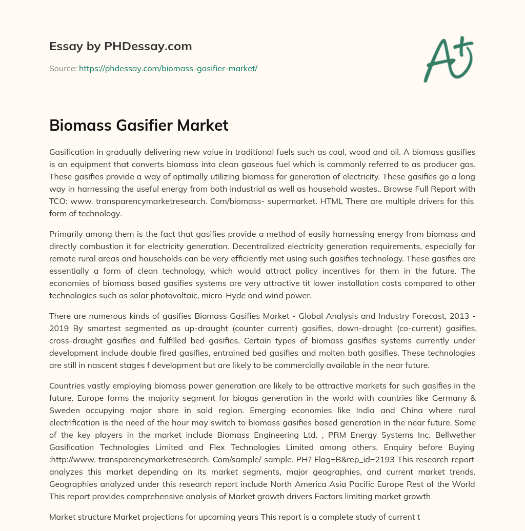 Biomass Gasifier Market essay
