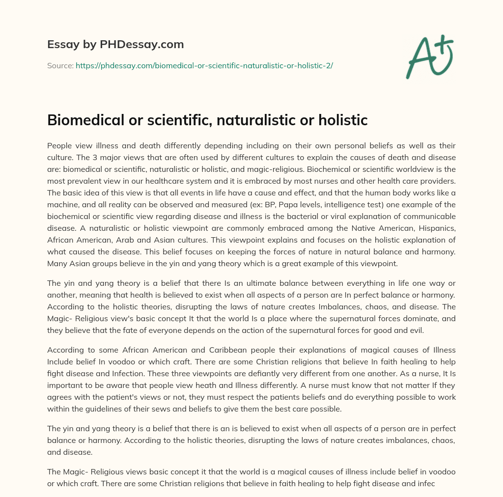 Biomedical or scientific, naturalistic or holistic essay