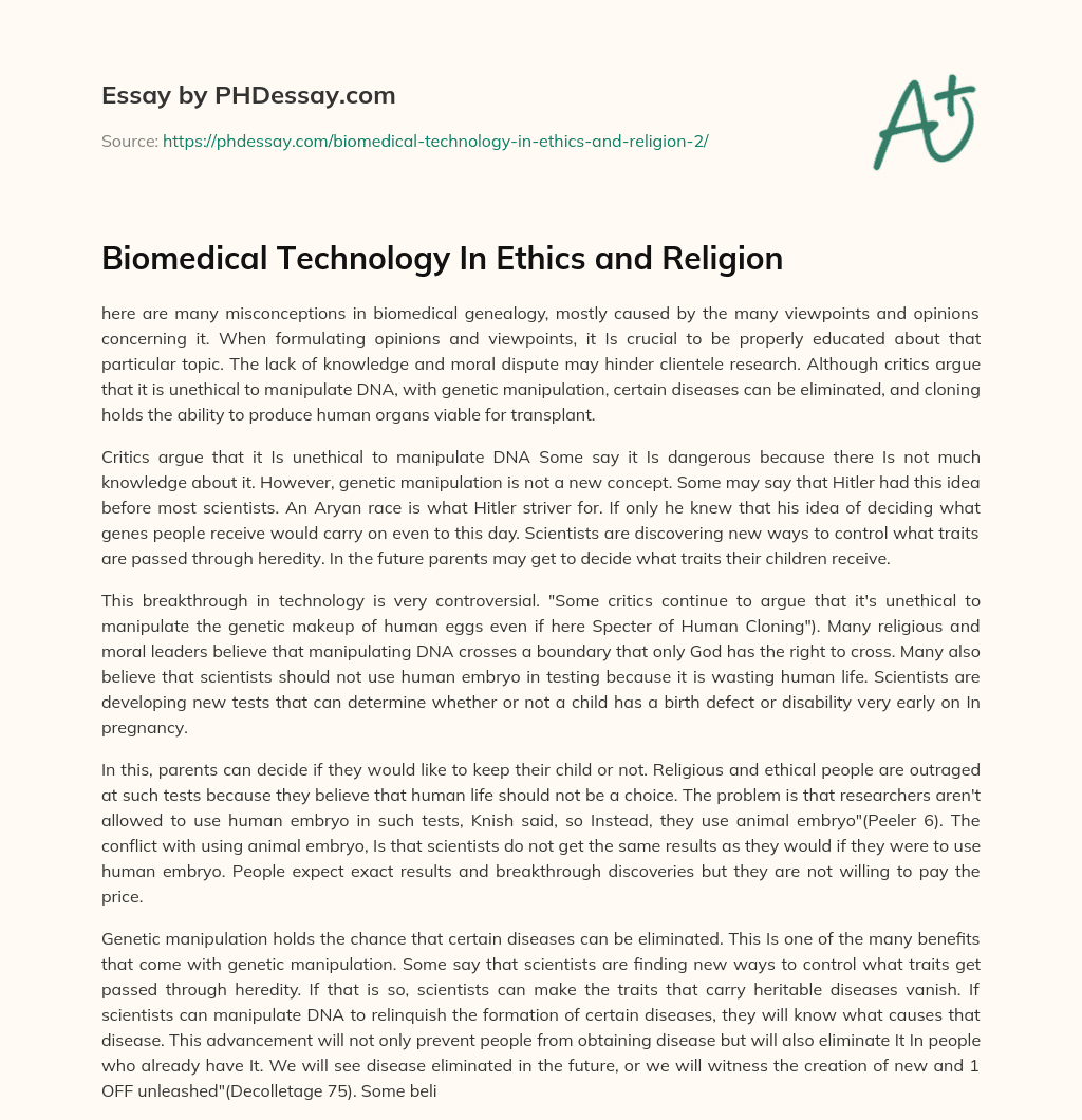 Biomedical Technology In Ethics and Religion essay