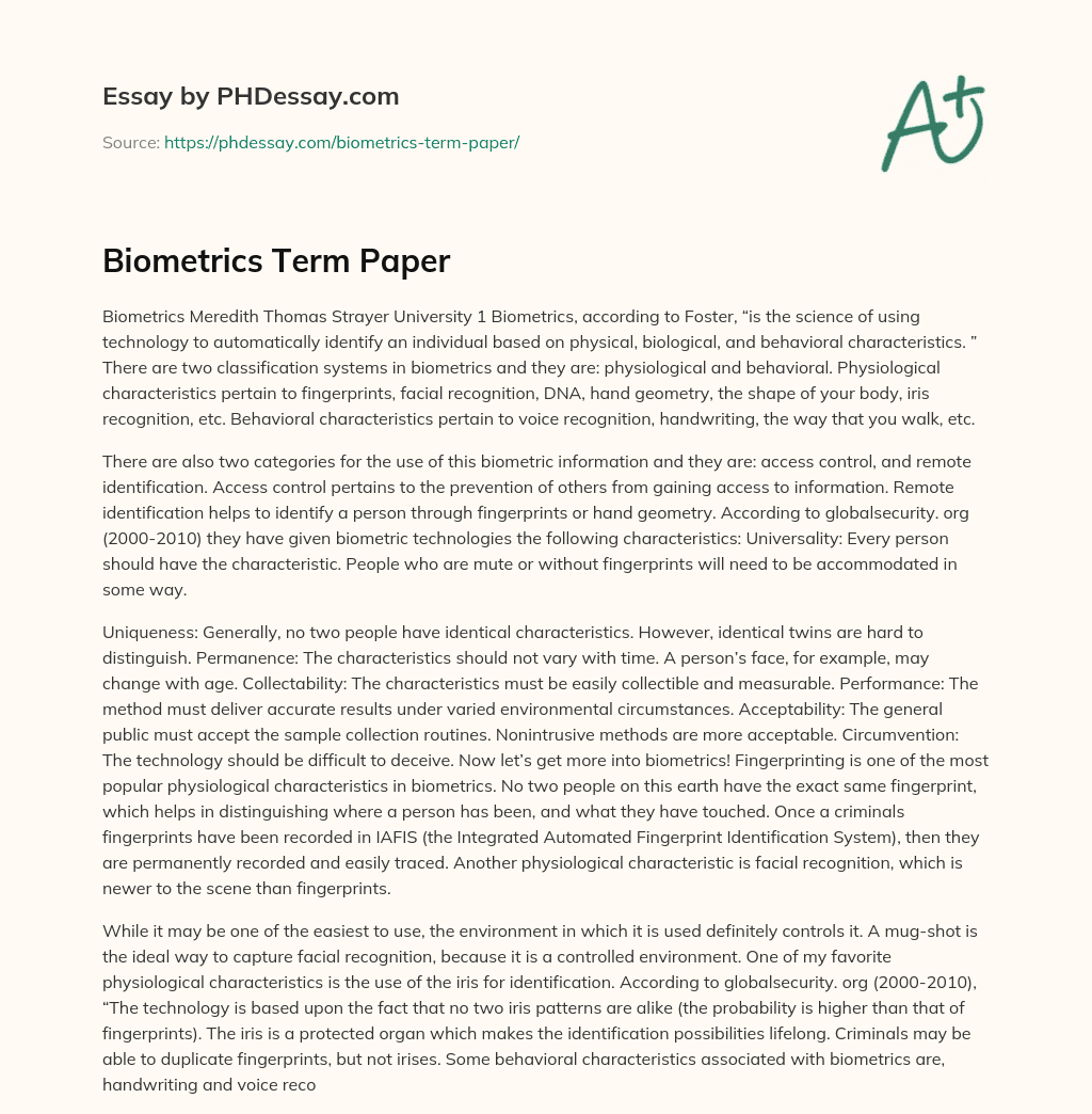 Biometrics Term Paper essay