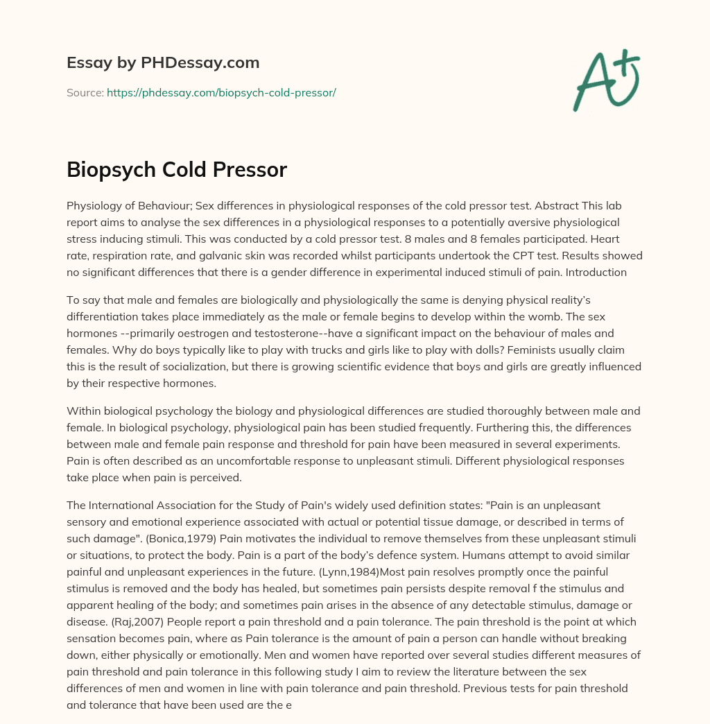 Biopsych Cold Pressor essay