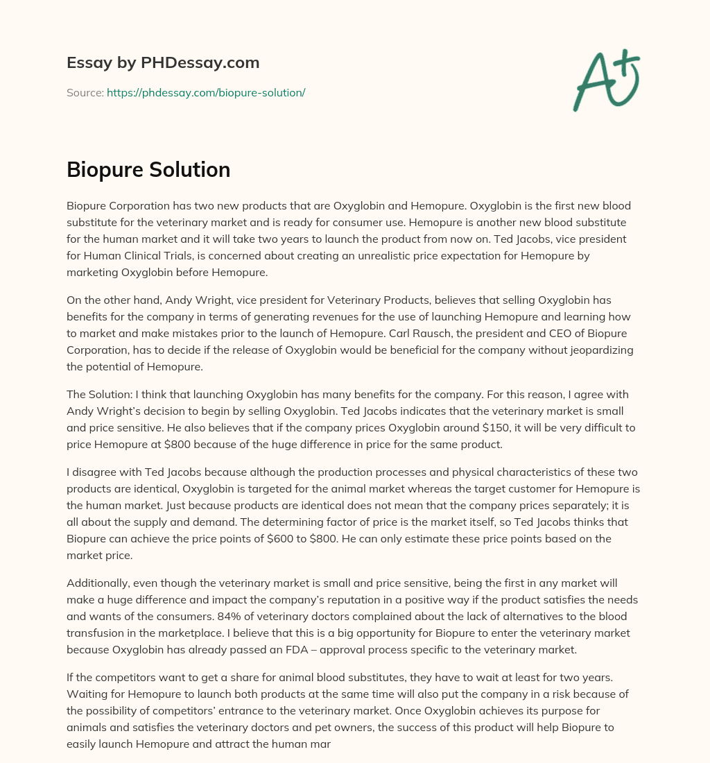 Biopure Solution essay