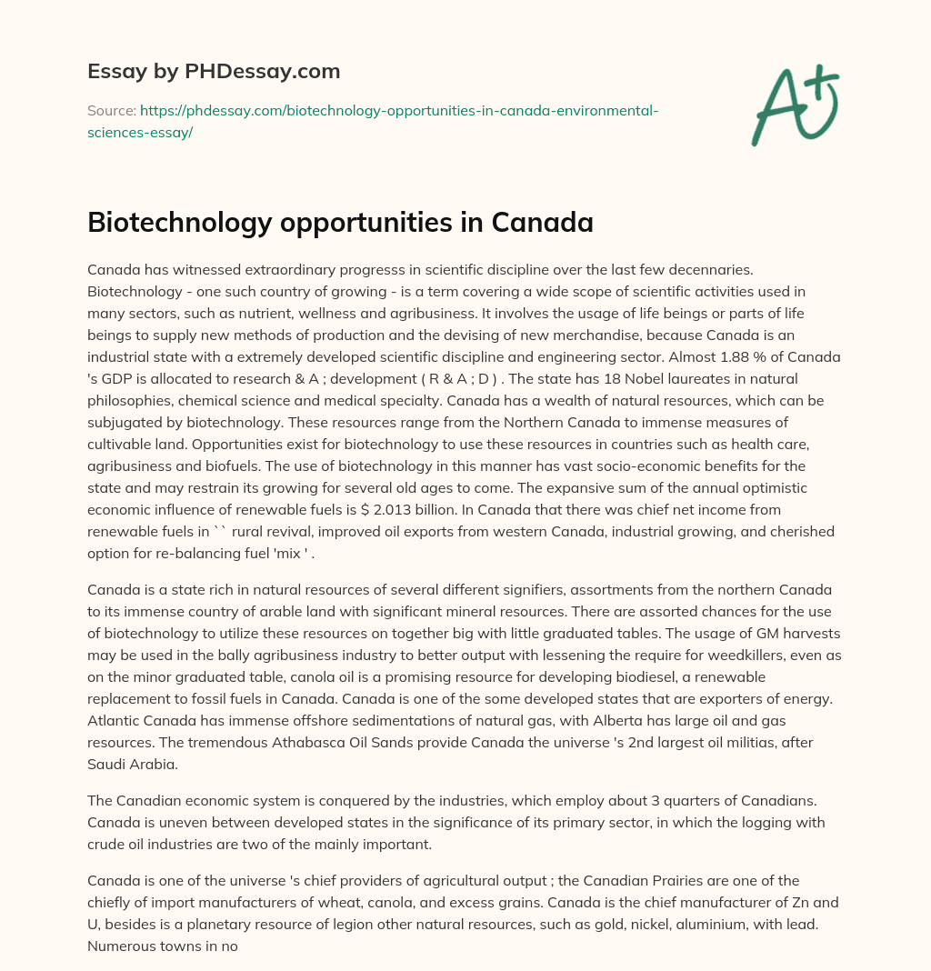 Biotechnology opportunities in Canada essay