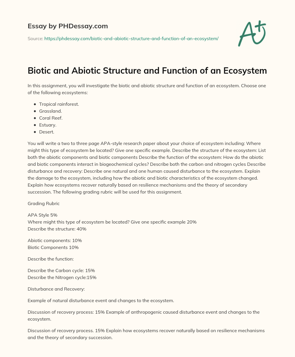 Biotic and Abiotic Structure and Function of an Ecosystem essay
