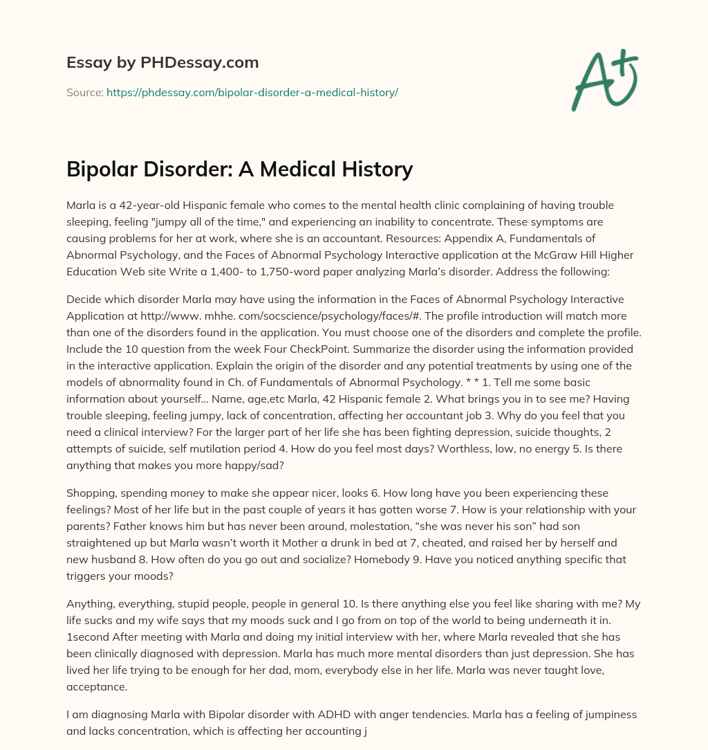 Bipolar Disorder: A Medical History essay