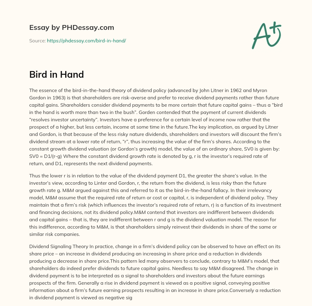 Bird in Hand essay