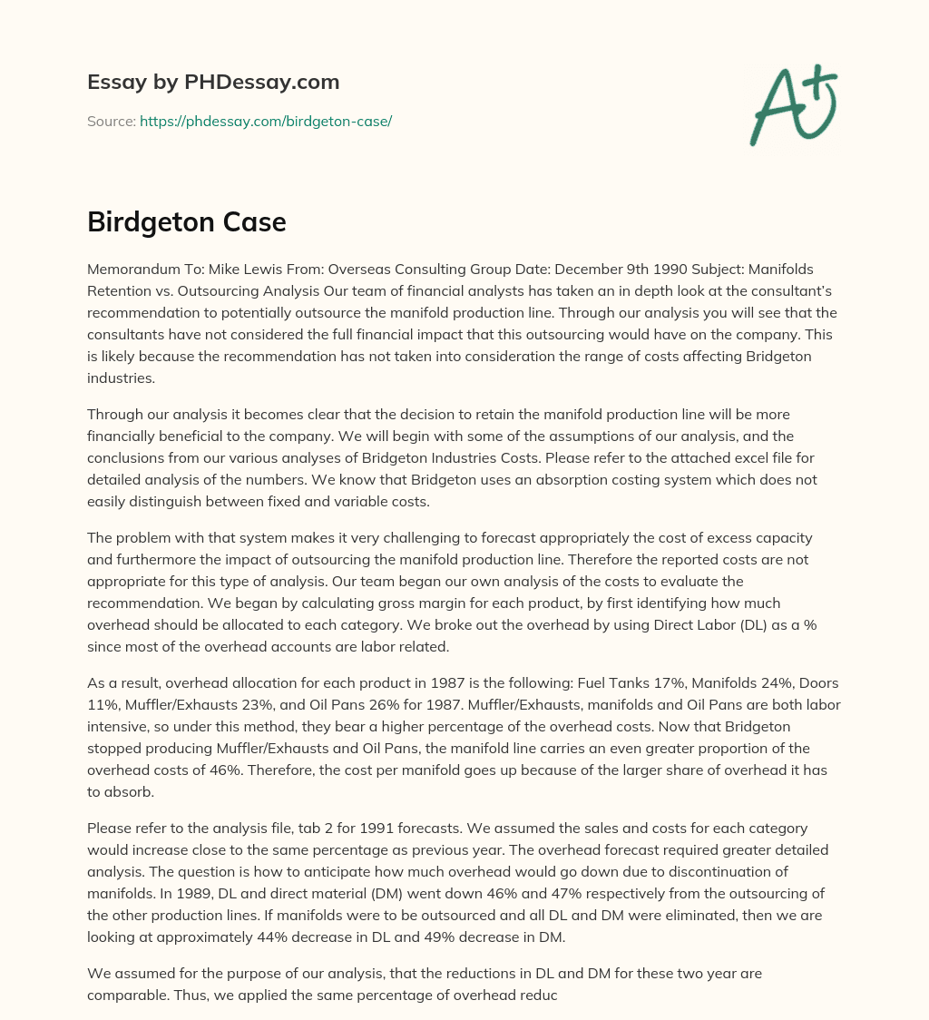 Birdgeton Case essay