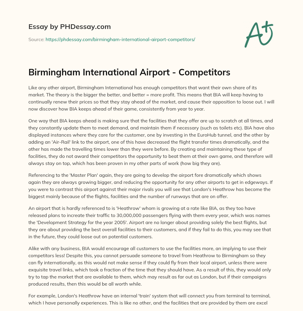 Birmingham International Airport – Competitors essay