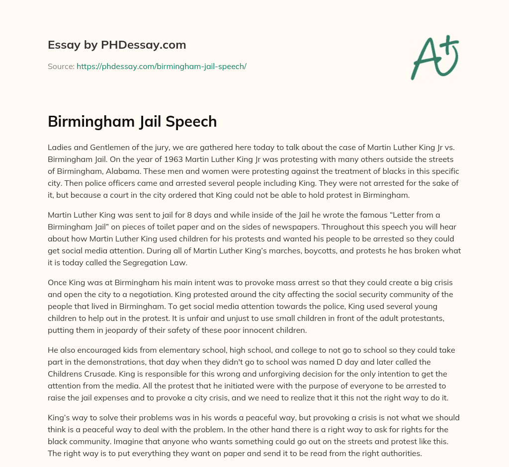 Birmingham Jail Speech essay