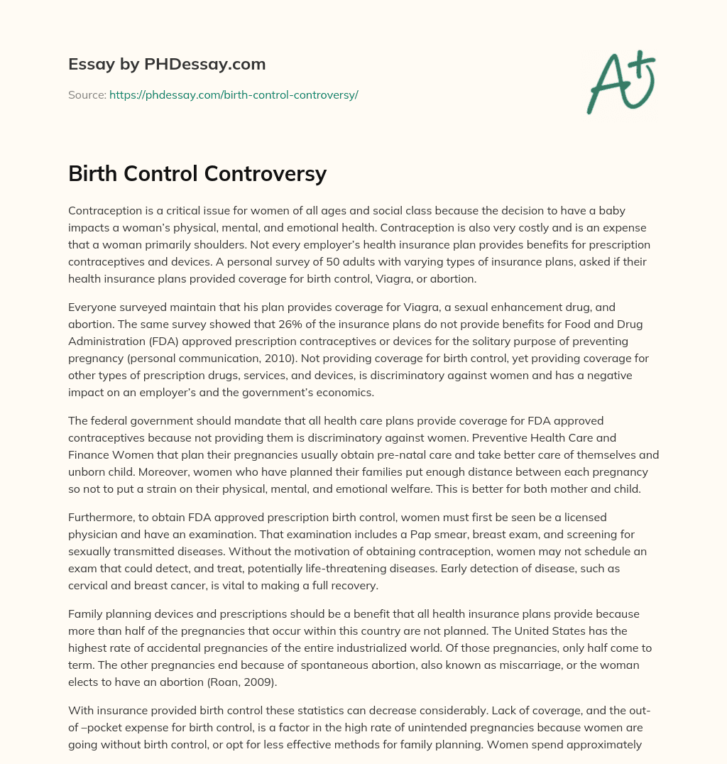 Birth Control Controversy essay