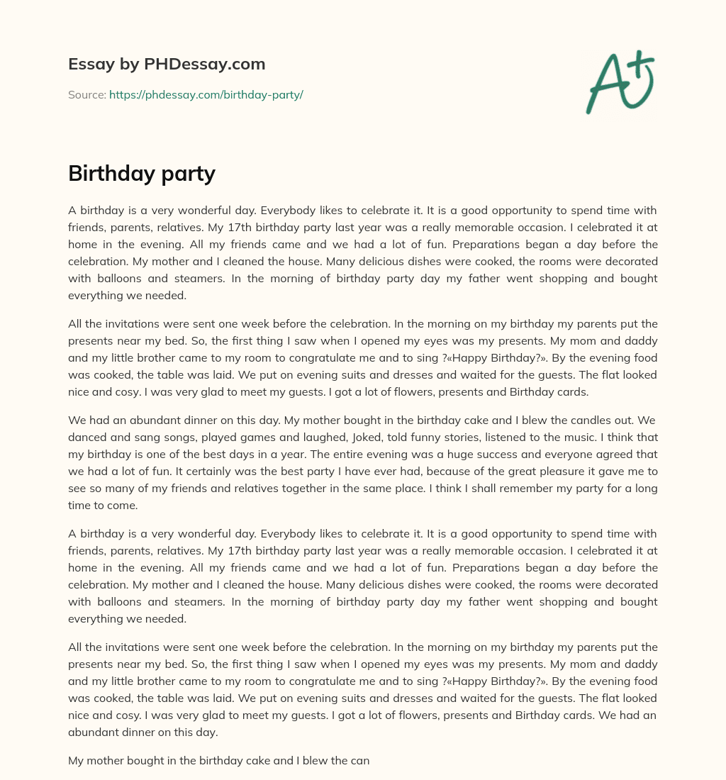 essay on birthday party in 250 words pdf