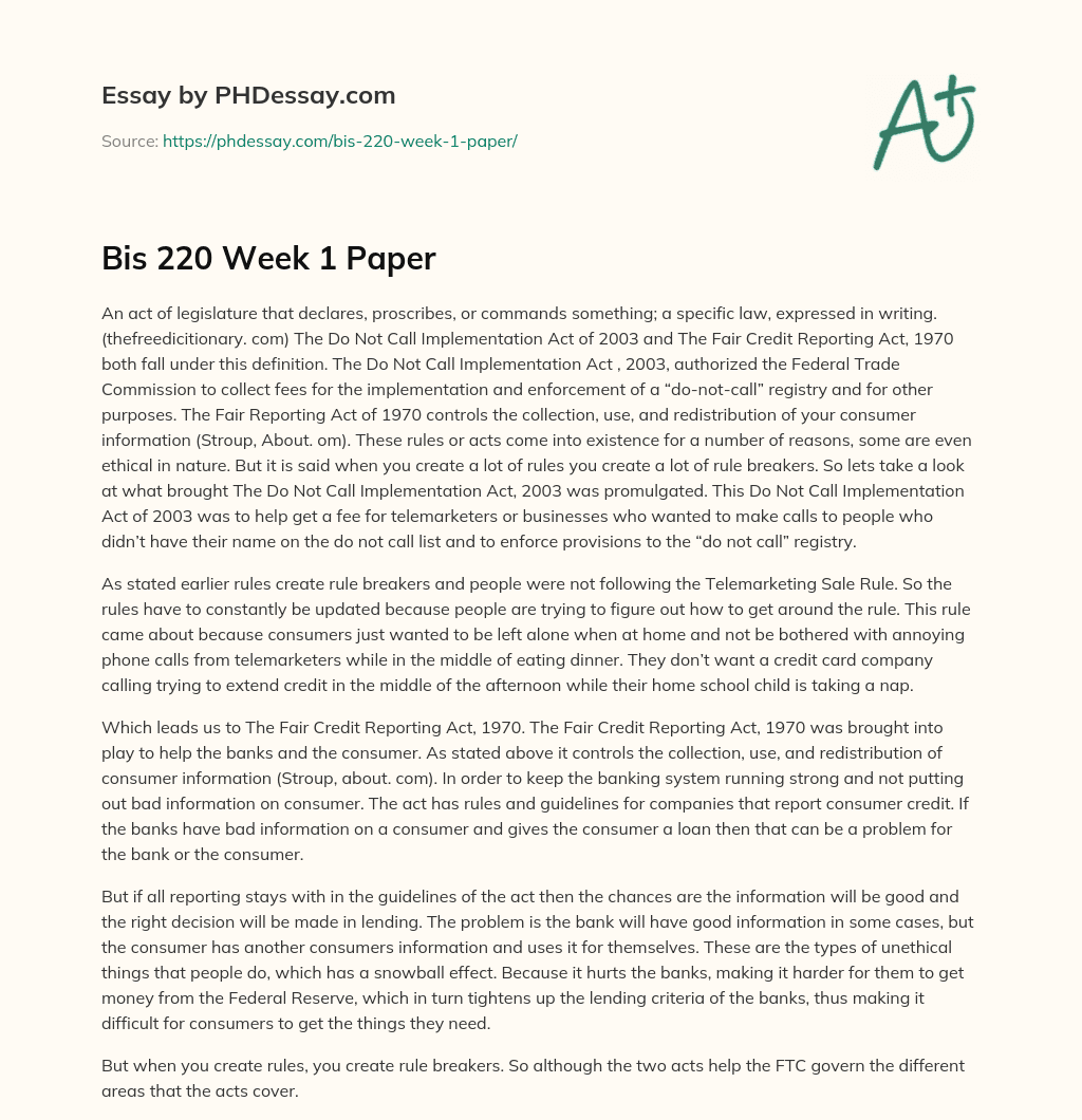 Bis 220 Week 1 Paper essay