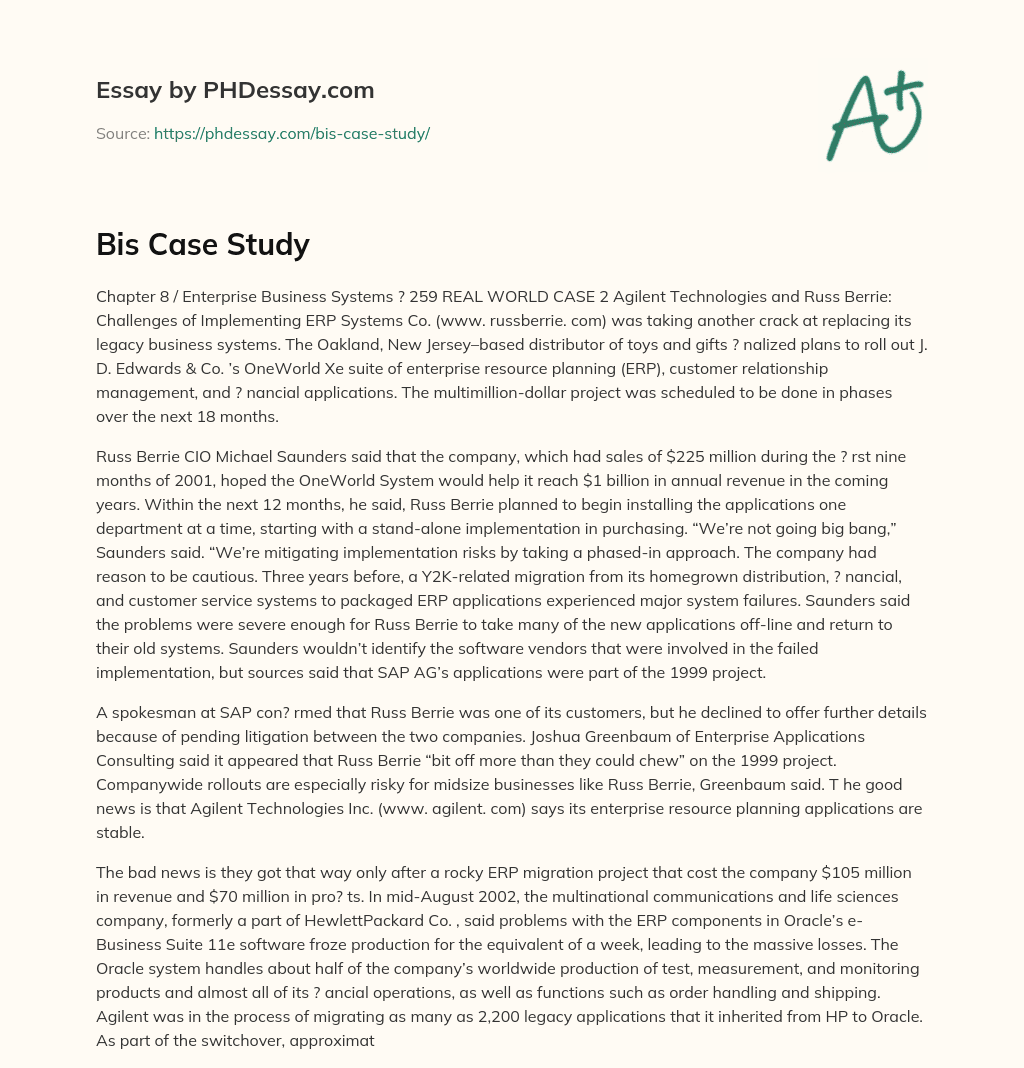 Bis Case Study essay