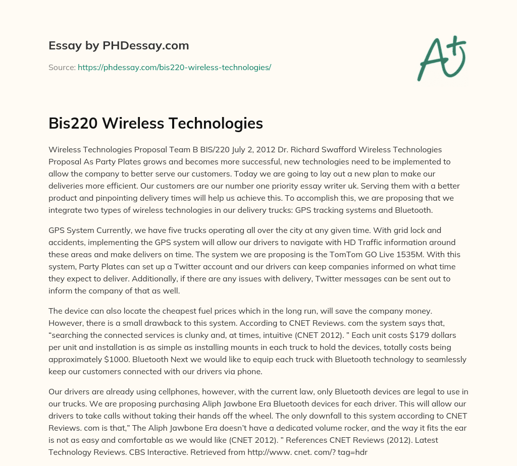 Bis220 Wireless Technologies essay